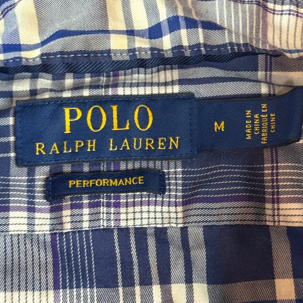 Polo Ralph Lauren Performance Mens Blue Plaid Button Down Shirt Medium - Picture 2 of 8